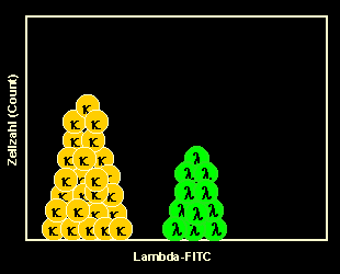 Lambda-FITC-stained B-cells in a single-parameter histogram